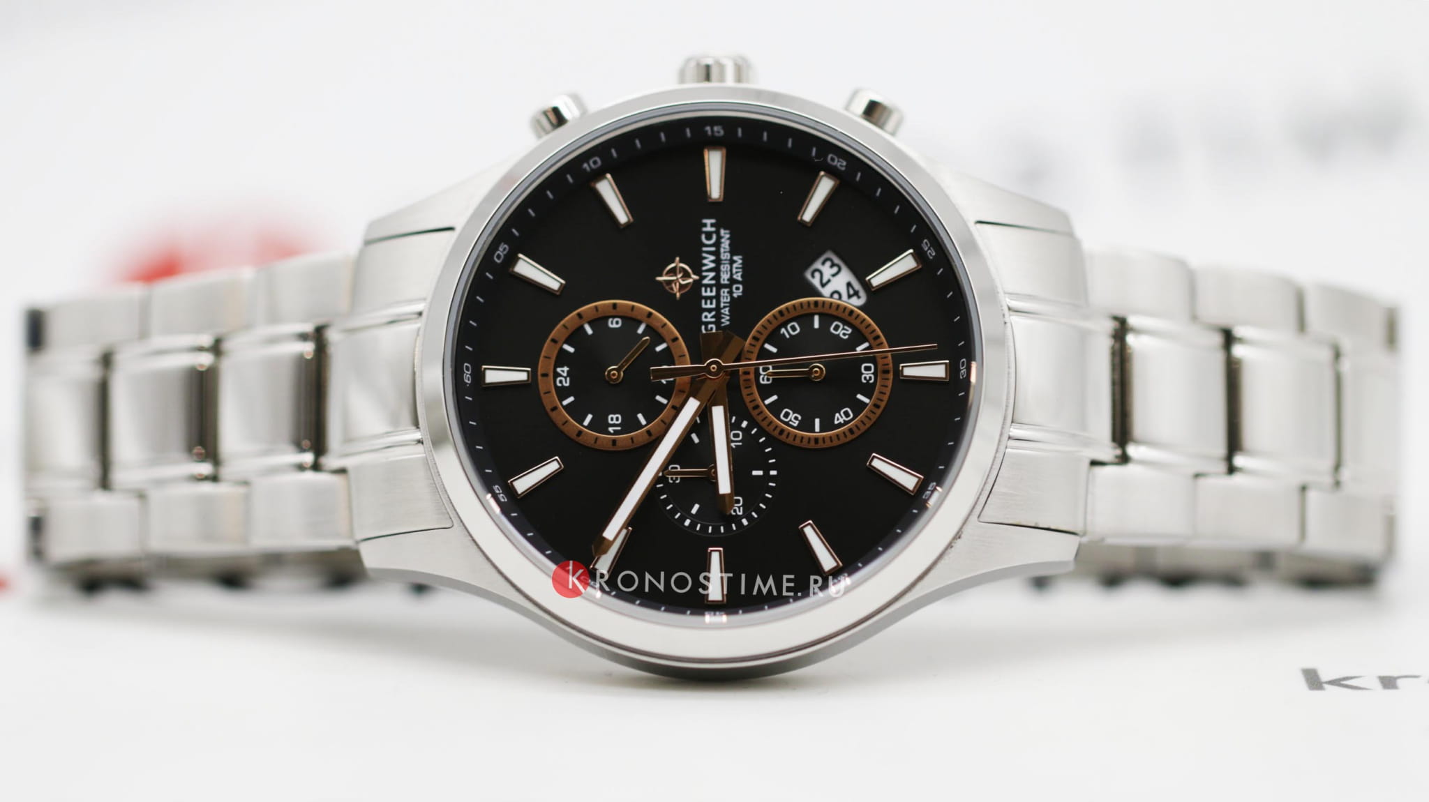 Greenwich Greenwich Navigator GW 053.10.30,  англия мужские часы на браслете нержавеющая сталь боковой вид